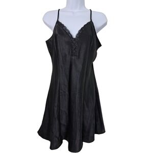 Delicates Black Baby Doll Lingerie Slip Dress Size Medium Lace Trim Romantic
